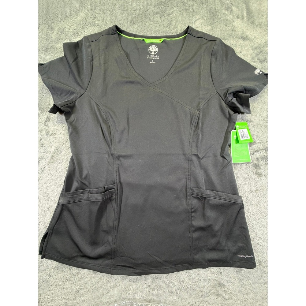Healing Hands HH Works Madison Scrub Top Black Green Lbl 2525 Womens Large NWT